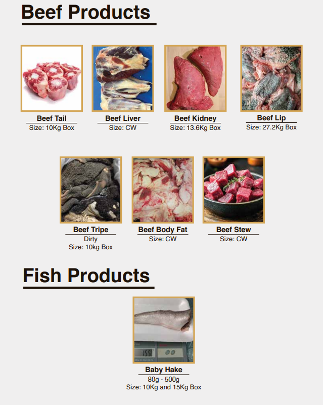 Selection of beef products